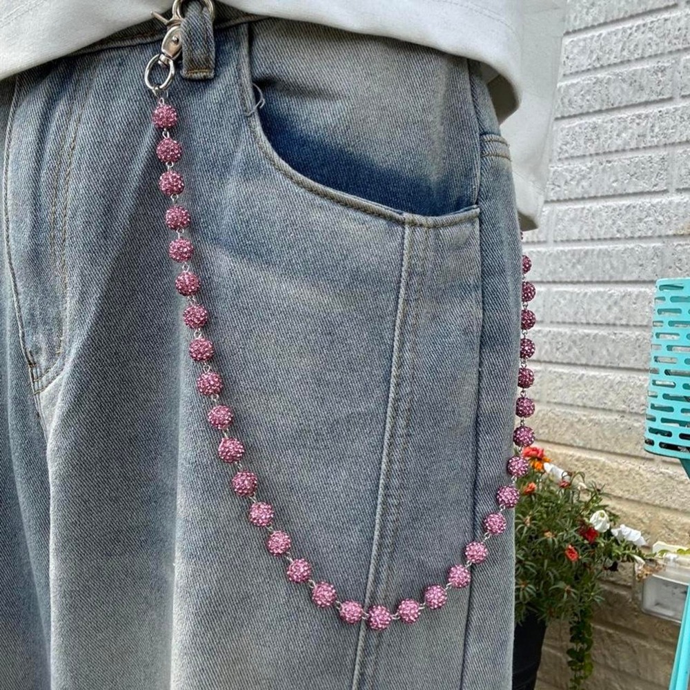 Pink Beaded Wallet Chain